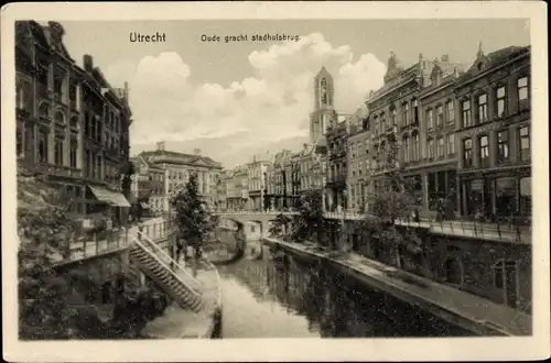 Ak Utrecht Niederlande, Oude gracht stadhuisbrug
