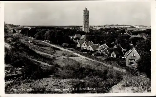 Ak West Terschelling Friesland Niederlande, Panorama met De Brandaris