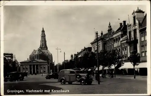 Ak Groningen Niederlande, Vischmarkt met Korenbeurs