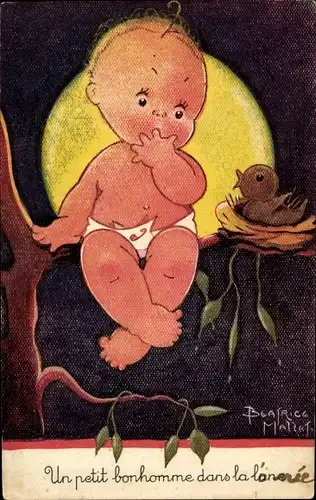 Künstler Ak Mallet, Beatrice, Un petit bonhomme dans la lune