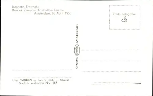 Ak Amsterdam Nordholland Niederlande, Juliana der Niederlande, Ehrenwache 1955