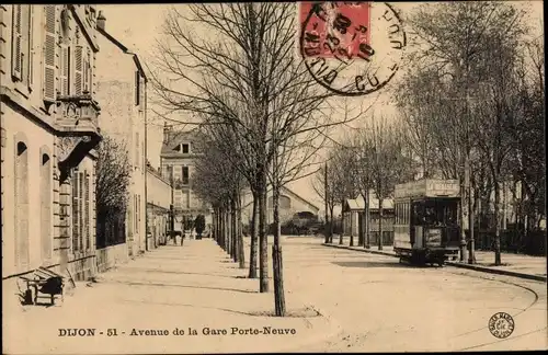 Ak Dijon Côte d'Or, Avenue de la Gare Porte-Neuve, Straßenbahn