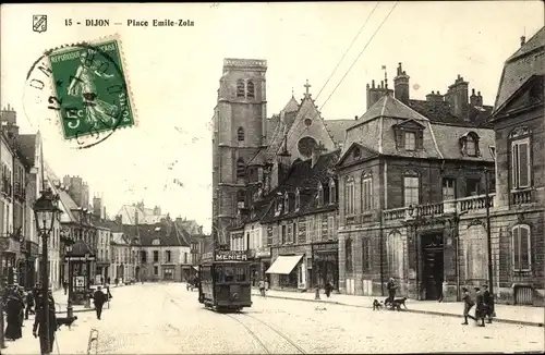 Ak Dijon Côte d'Or, Place Emile-Zola, Straßenbahn