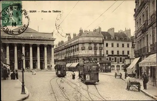 Ak Dijon Côte d'Or, Place du Theatre, Straßenbahn