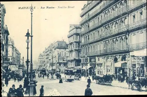 Ak Marseille Bouches du Rhône, Rue Noailles, Straßenbahnen, Geschäfte
