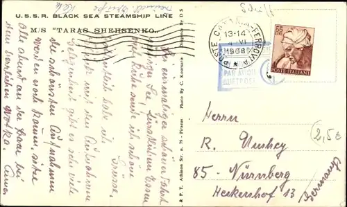 Ak MS Taras Shehsenko, Taras Schewtschenko, USSR Black Sea Steamship Line