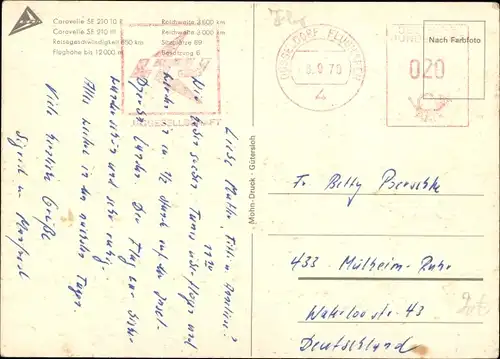 Ak Caravelle SE 210 10 R, Passagierflugzeug der LTU, D ABAP