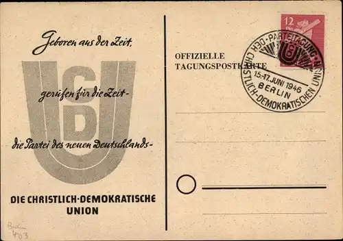 Ak Christlich Demokratische Union, Parteitagung CDU Berlin 1946