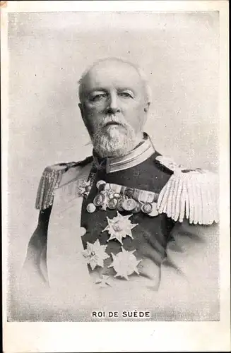 Ak Oskar II, König von Schweden, Portrait, Orden, Uniform