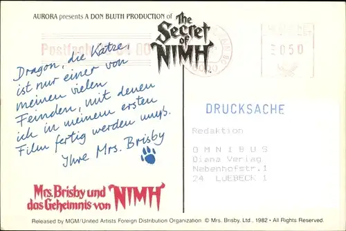 Ak The Secret of Nimh, Mrs. Brisby und das Geheimnis von Nimh, Dragon, die Katze