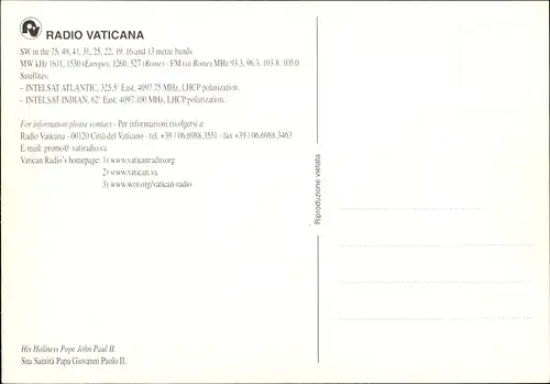 Ak Papst Johannes Paul II., Karol Józef Wojtyla, Radio Vaticana