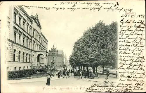 Ak Hansestadt Rostock, Promenade, Gymnasium, Post