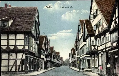 Ak Celle in Niedersachsen, Partie in der Zöllnerstraße, Fachwerkhäuser