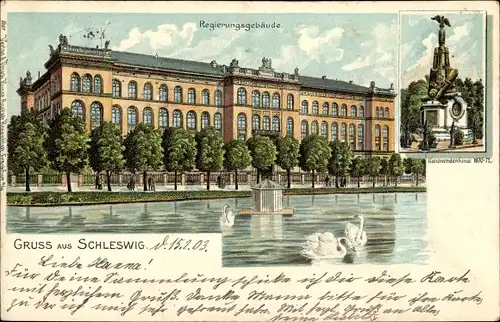 Litho Schleswig an der Schlei, Regierungsgebäude, Kanonendenkmal