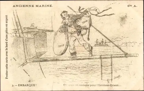 Künstler Ak Ancienne Marine, Embarque, Französischer Seemann, Schiff, Gepäck
