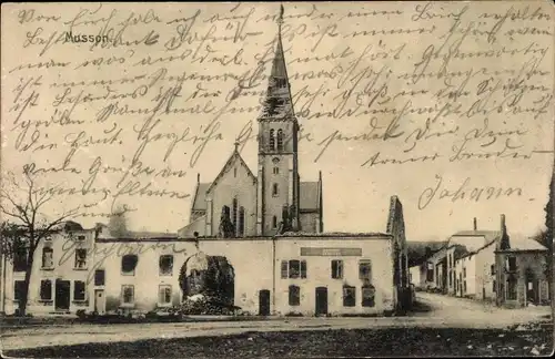 Ak Signeulx Musson Wallonien Luxemburg, Straßenpartie, Kriegszerstörung 1. WK