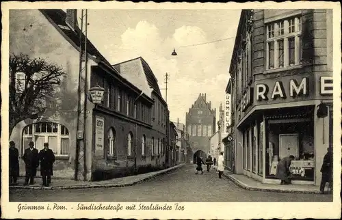 Ak Grimmen in Vorpommern, Sundischestraße, Stralsunder Tor, Geschäftshaus Ramelow