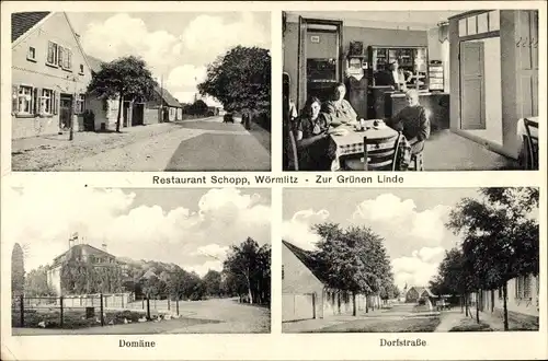 Ak Wörmlitz Möckern im Jerichower Land, Restaurant Schopp, Zur Grünen Linde, Domäne, Dorfstraße