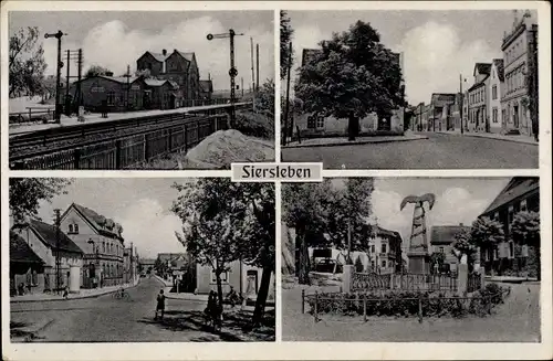 Ak Siersleben Gerbstedt im Harzvorland, Bahnhof, Straßenpartie, Kriegerdenkmal