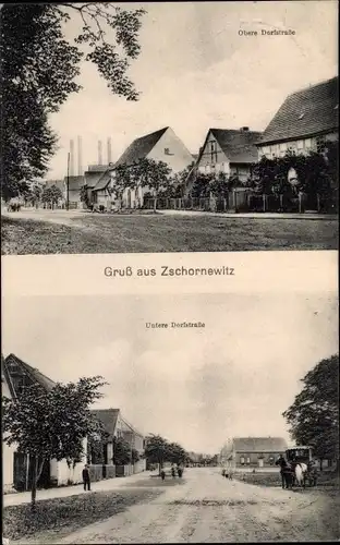 Ak Zschornewitz Gräfenhainichen in Sachsen Anhalt, Obere Dorfstraße, Untere Dorfstraße