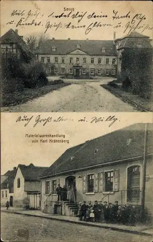 Ak Rathmannsdorf Staßfurt im Salzlandkreis, Schloss, Materialwarenhandlung Karl Krähenberg