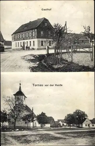 Ak Tornau vor der Heide Raguhn in Anhalt, Gasthof, Kirche, Dorfstraße