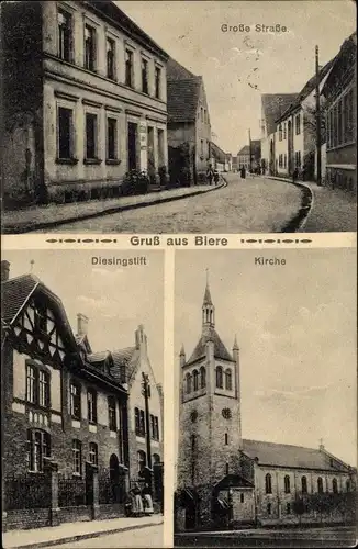 Ak Biere Bördeland im Salzlandkreis, Große Straße, Diesingstift, Kirche