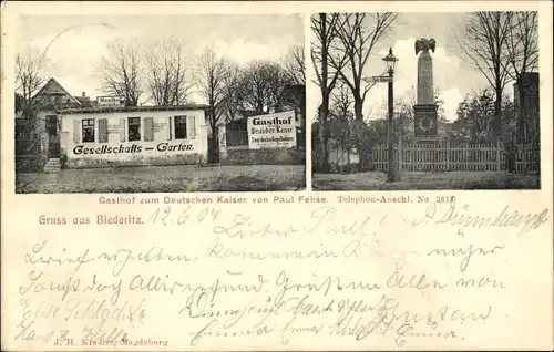 Ak Biederitz Sachsen Anhalt, Gasthof zum Deutschen Kaiser, Kriegerdenkmal
