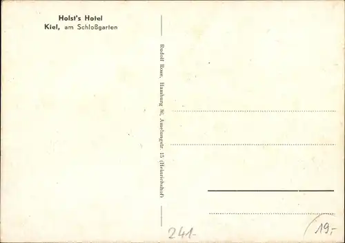 Ak Kiel in Schleswig Holstein, Holst's Hotel, am Schlossgarten