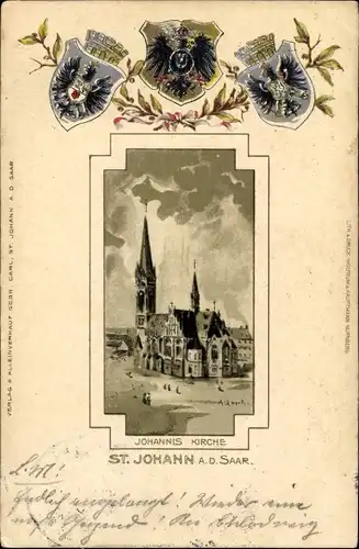 Litho St. Johann Saarbrücken im Saarland, Johannis Kirche