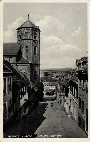 Ak Homburg im Saarpfalz Kreis, Blick in die Schlossbergstraße, Bäckerei Jakob Rubla, Kirchturm