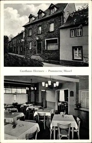 Ak Pommern an der Mosel, Gasthaus Hermes, innen und außen