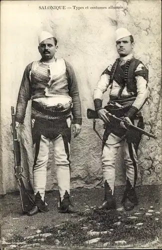 Ak Salonique, Types et costumes albanais, Zwei Albanische Soldaten, Gewehre