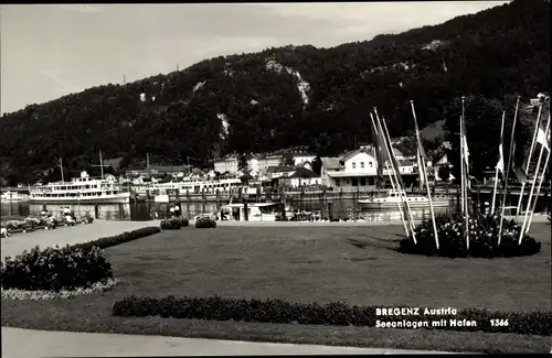 Ak Bregenz am Bodensee Vorarlberg, Seeanlagen mit Hafen