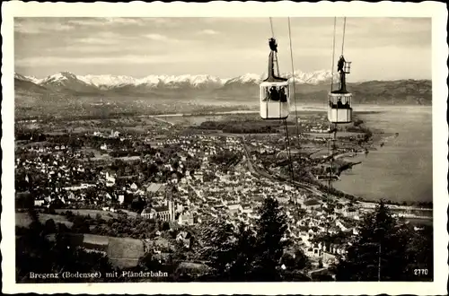 Ak Bregenz am Bodensee Vorarlberg, Gesamtansicht, Pfänderbahn