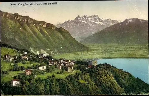 Ak Glion Montreux Kanton Waadt, Vue generale et les Dents du Midi