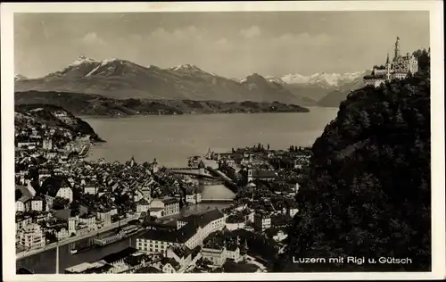 Ak Luzern Stadt Schweiz, Gesamtansicht mit Rigi und Gütsch