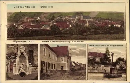 Ak Altenrode Schladen Werla in Niedersachsen, Gesamtansicht, Kriegerdenkmal, Bäckerei, Handlung