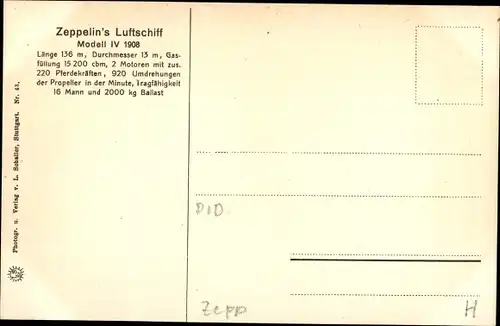 Ak Zeppelin Luftschiff Modell IV 1908, Steuerung, letzte Landung bei Stuttgart vor der Katastrophe