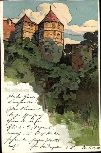 Künstler Litho Scharfenberg Klipphausen, Blick zur Burg
