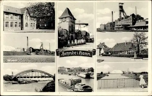 Ak Sehnde in Niedersachsen, Schule, Kaliwerk, Kanalbrücke