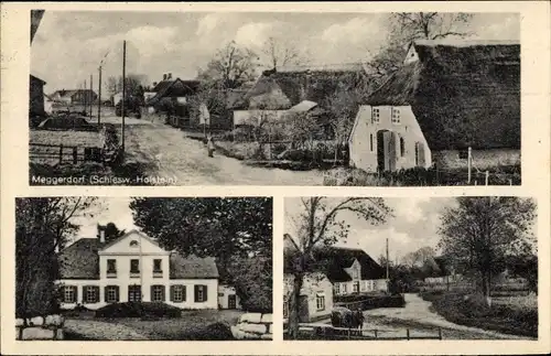 Ak Meggerdorf in Schleswig Holstein, Blick auf die Ortschaft, Reetdachhäuser