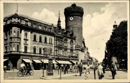 Ak Cottbus Brandenburg, Partie am Spremberger Tor, Uhrenturm, Passanten