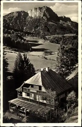 Ak Gern Berchtesgaden in Oberbayern, Gasthaus Theresienklause mit dem Untersberg