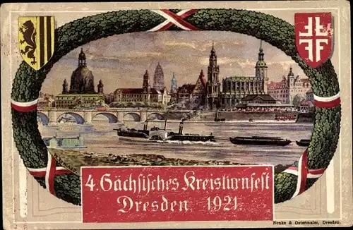 Passepartout Wappen Ak Dresden, 4. Sächsisches Kreisturnfest 1921