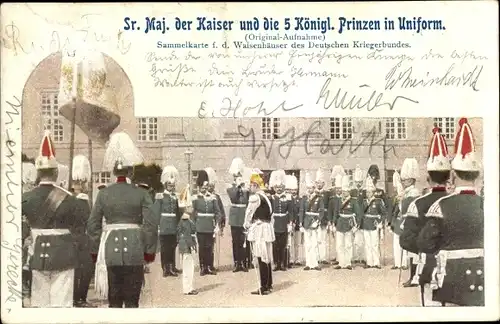 Ak Kaiser Wilhelm II. und die 5 Königlichen Prinzen in Uniform