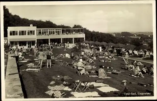 Ak Wiesbaden in Hessen, Opelbad, Liegewiese, Badegäste