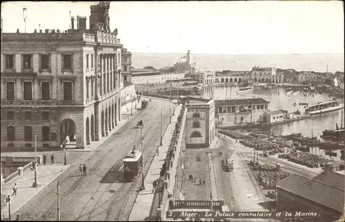 Ak Algier Alger Algerien, La Palais consulaire et la Marine