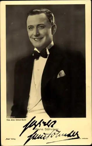Ak Schauspieler Hans Söhnker, Portrait, Autogramm