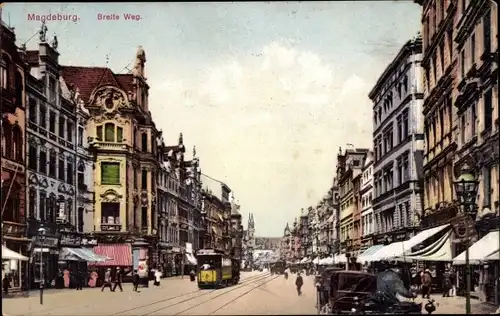 Ak Magdeburg an der Elbe, Breiteweg, Straßenbahn